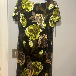 Floral Black and Green Dress